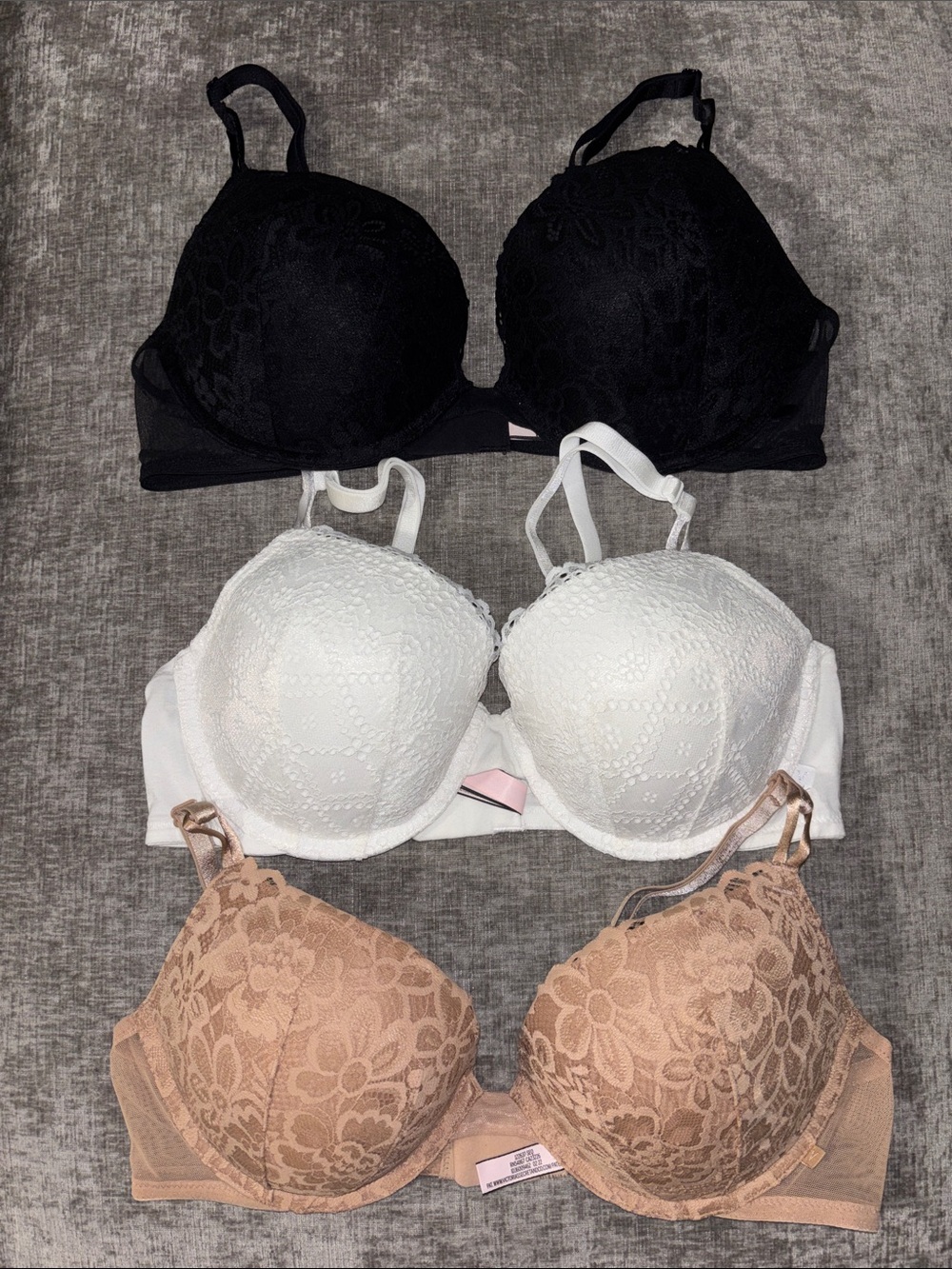 NWOT Victoria's Secret Lace Push-Up Bra Sz 38C in Black, White & Nude